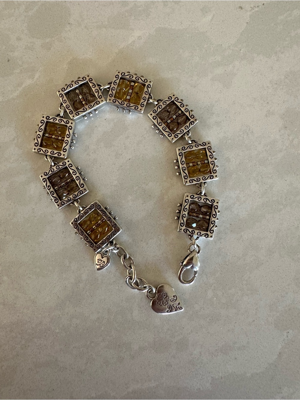 Brighton Silver-Tone Yellow & Brown Square Link Bracelet